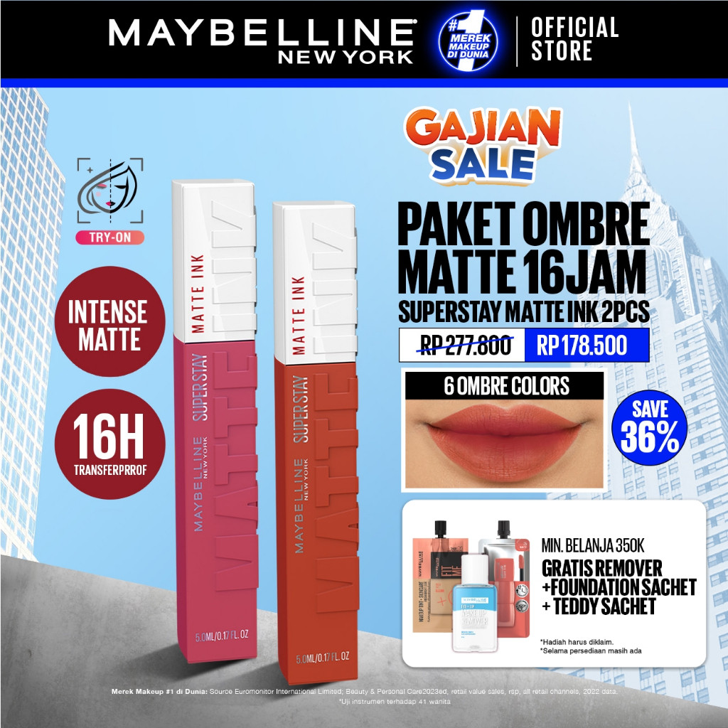 MAYBELLINE OFFICIAL Paket Hemat Superstay Matte Ink 2 pcs Ombre Set Lipstick - Long Lasting Lipstick