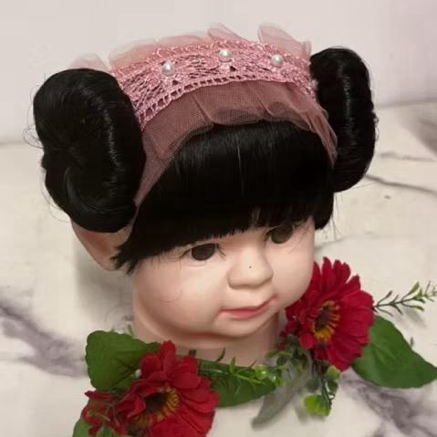 promo Bando Wig Poni Bayi Pink Premium Anak Bandana Rambut Sintetis Fashion - Mutiara pink, Hitam