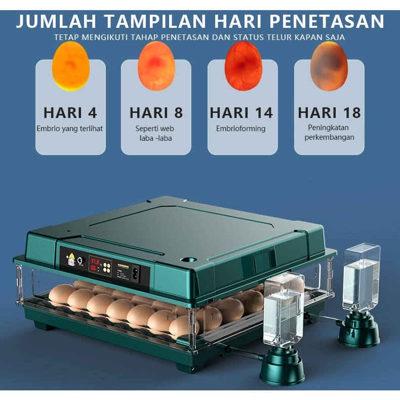 Inkubator Telur Otomatis Penuh Mesin Penetas Telur Ayam Bebek Burung Pintar Kapasitas 24 38 64 130 B
