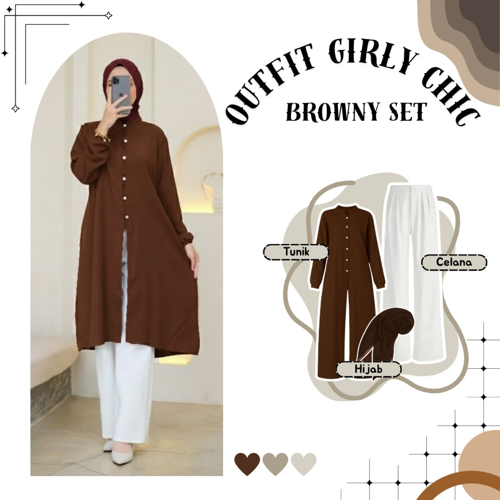 Yumi Set Outfit Wanita Muslimah ( Hijab + Tunik + Celana ) Oneset Simple Setelan Kondangan -D29