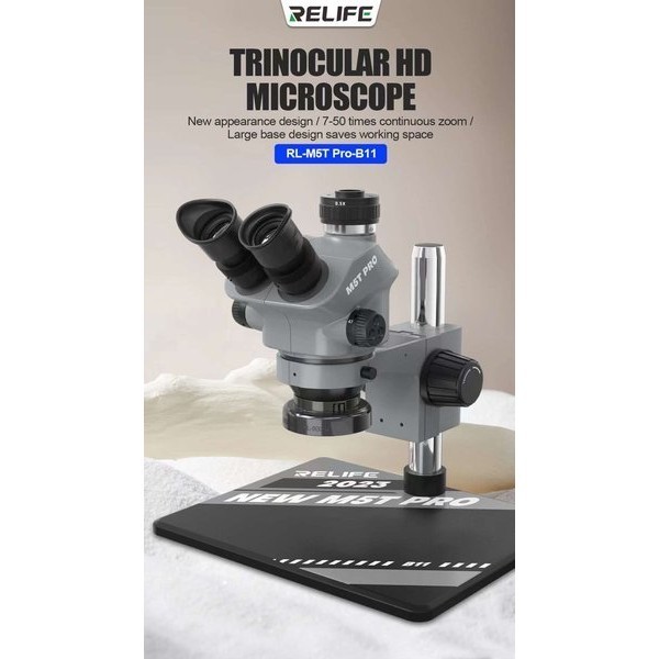 TEROPONG MIKROSKOP ORI RELIFE RL-M5T PRO-B11 PEMBESARAN 7X-50X DGN LAMPU LED TRINOKULAR ZOOM MIKROSC