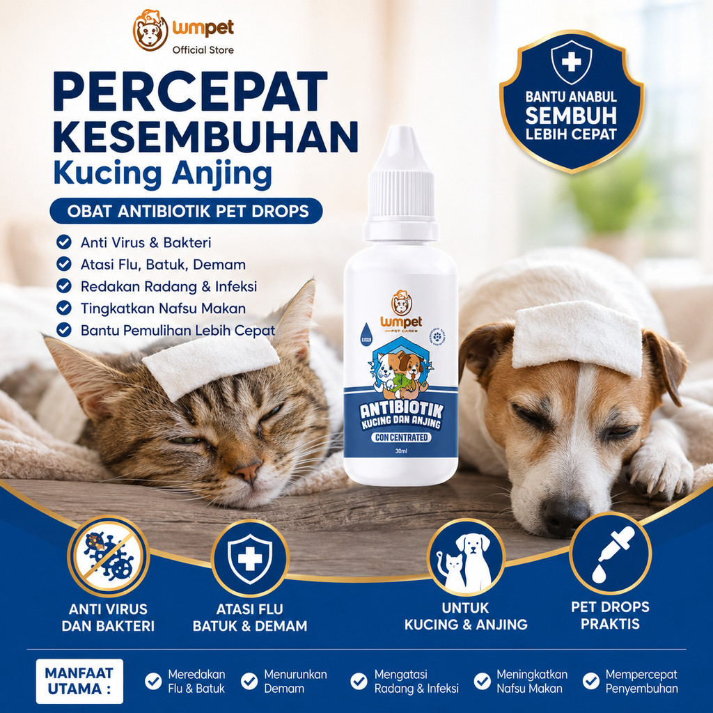Vitamin Antibiotik Kucing Anjing Pet Drops Untuk Flu Demam Lemes Infeksi Virus Bakteri - Obat Antibi
