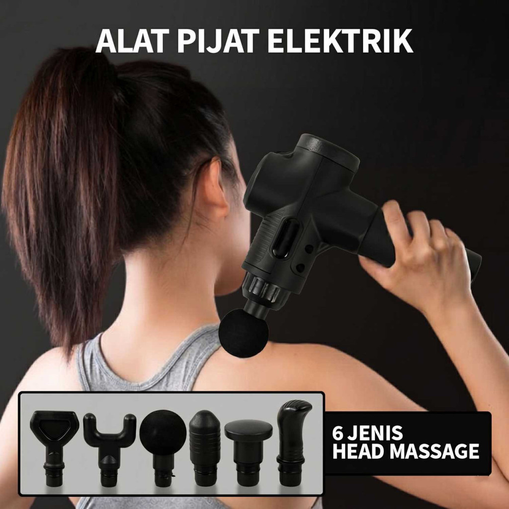 Alat Pijat Elektrik Massage Gun Punggung Leher Pundak 6 Head LCD Touchscreen 30 Speed Baterai 1500mA