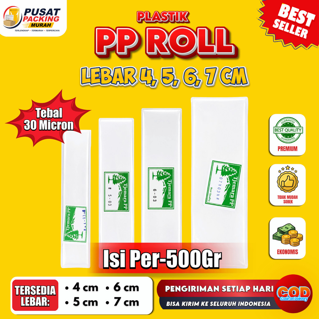 Plastik PP ROLL Tebal 03 Lebar 4 5 6 7 cm Plastik Bening Panjang Plastik Tempe Plastik Karton