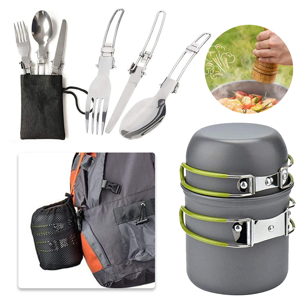Set Peralatan Masak Berkemah Kit Peralatan Masak Ringan Aloi Aluminium dengan Pegangan Peralatan Mas