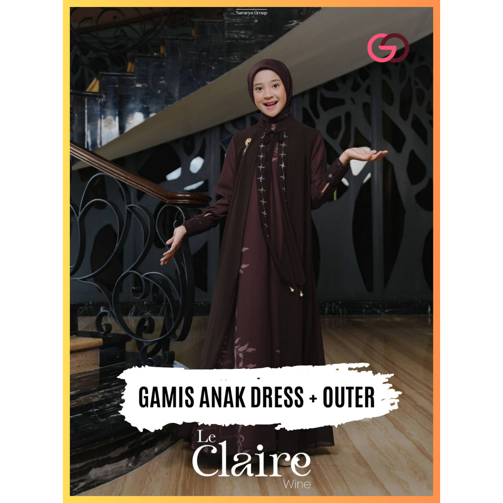 Gamis Anak Inner Outer Le Claire by Nararya Dress Motif Anak Premium Babydoll Armany Printing