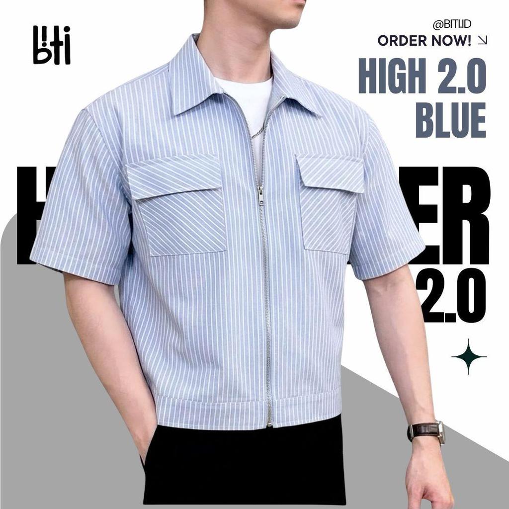BITI Highland 2.0 Over Shirt | Kemeja Outer Pria Lengan Pendek Stripe Boxy