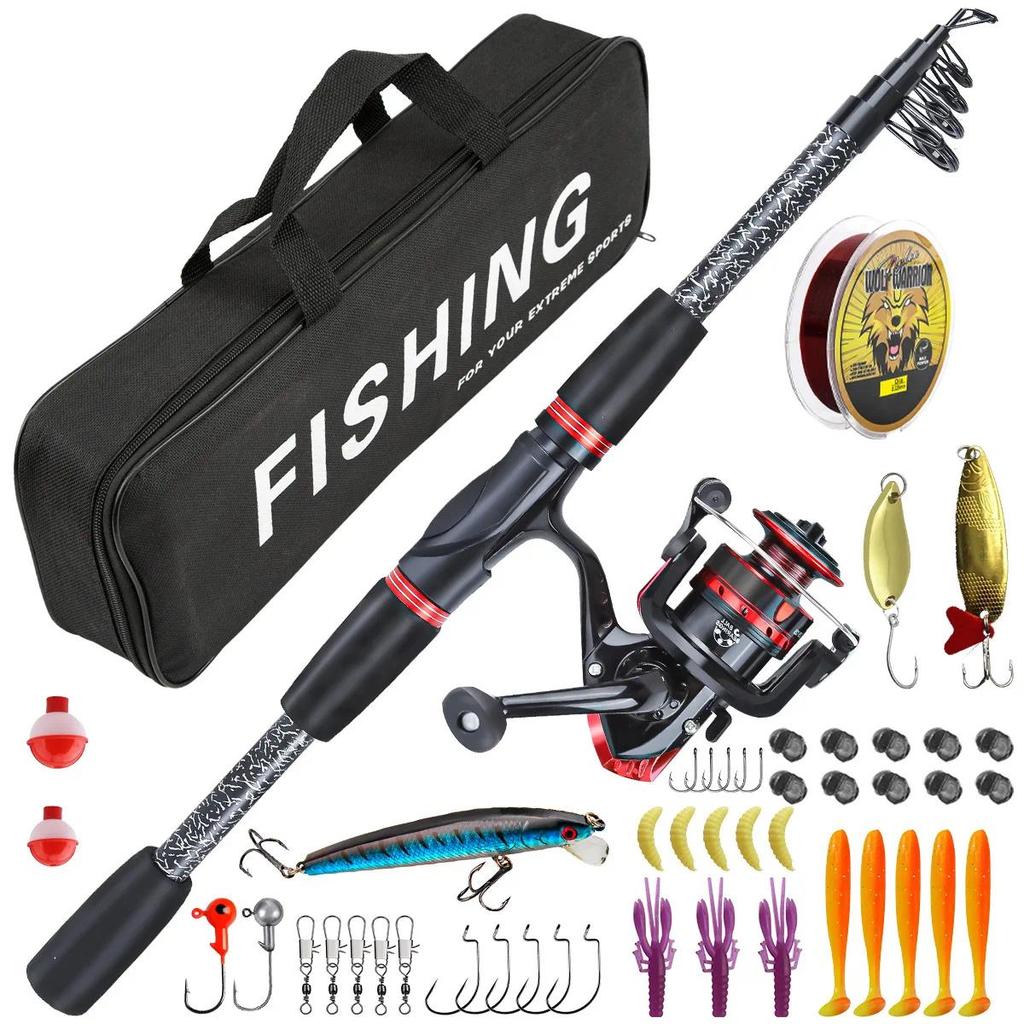 2.1M Carbon Fiber Fishing Rod Set With Universal Reel Camo Backpack Full Tackle Kit For Sea River La