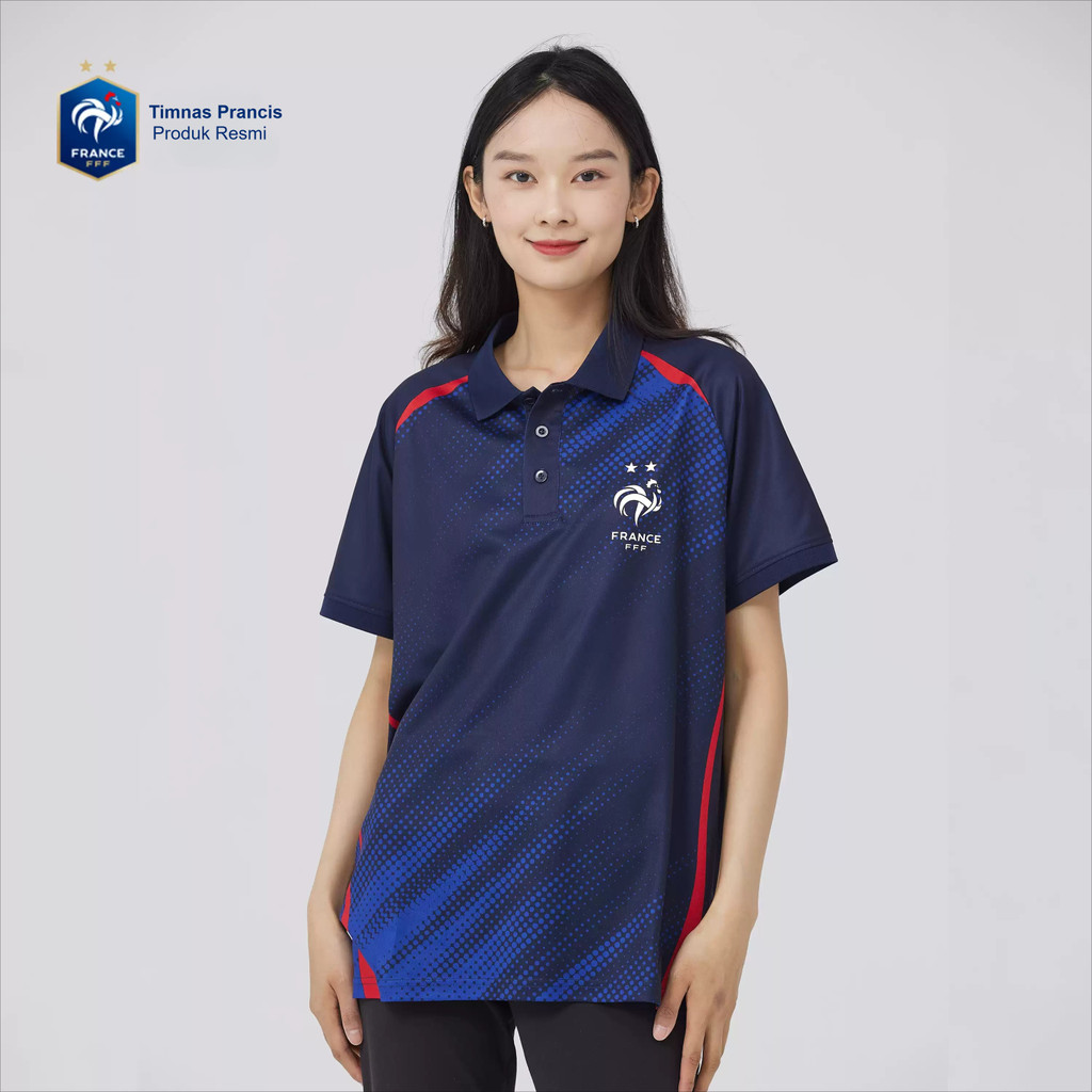 FanTown Official Store - Kaos Polo Timnas Prancis Baju Training Biru Tua Quick Dry & Adem