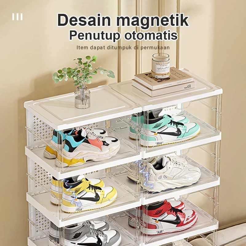 SILVIA Rak Sepatu Susun 6 Kotak Rak Sepatu Portable Transparant Tertutup  / Lemari Sepatu Anti Debu