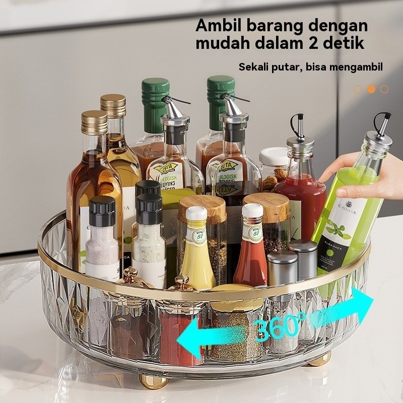 Rak Bumbu Putar Bulat Kapasitas Besar Multifungsi Rak Penyimpanan Botol Kecap Dapur Plastik Bisa Ber