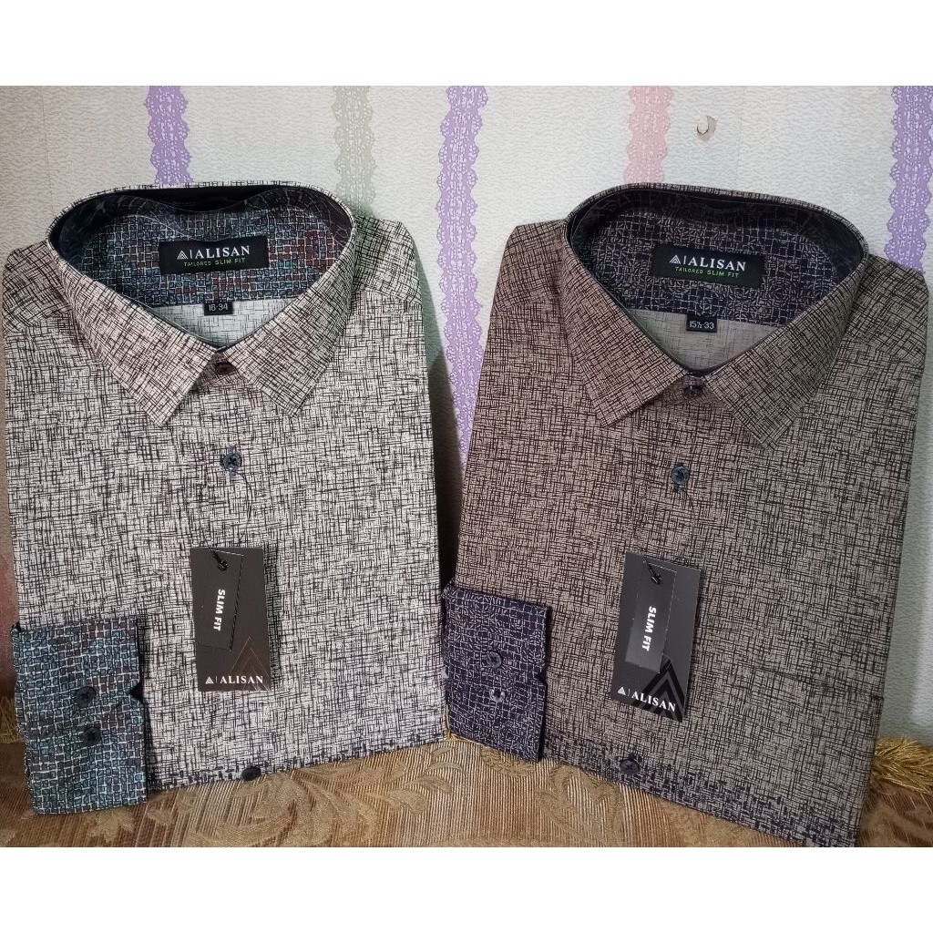 Kemeja Alisan Katun Motif Fashion Slimfit XS-XXXXL