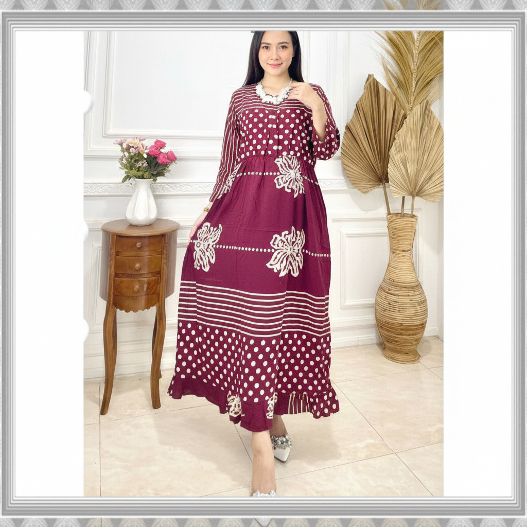Terlaris Baju Daster Jumbo Ld 120 Lengan Panjang Kerut Dada Rayon Busui Resleting Depan Termurah