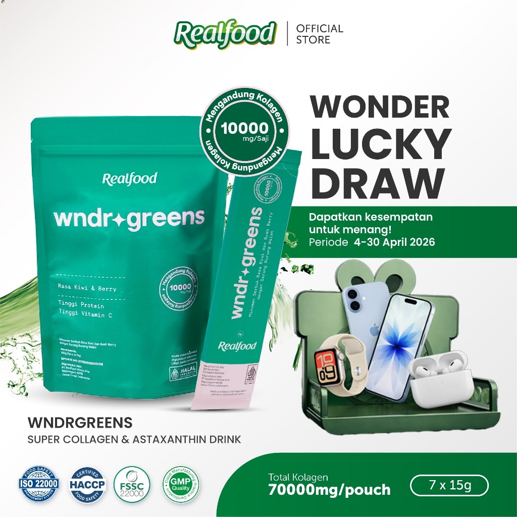 Realfood WNDR Greens | Super Green Super Collagen Drink | Collagen 10000mg | Bird's Nest | Astaxanth