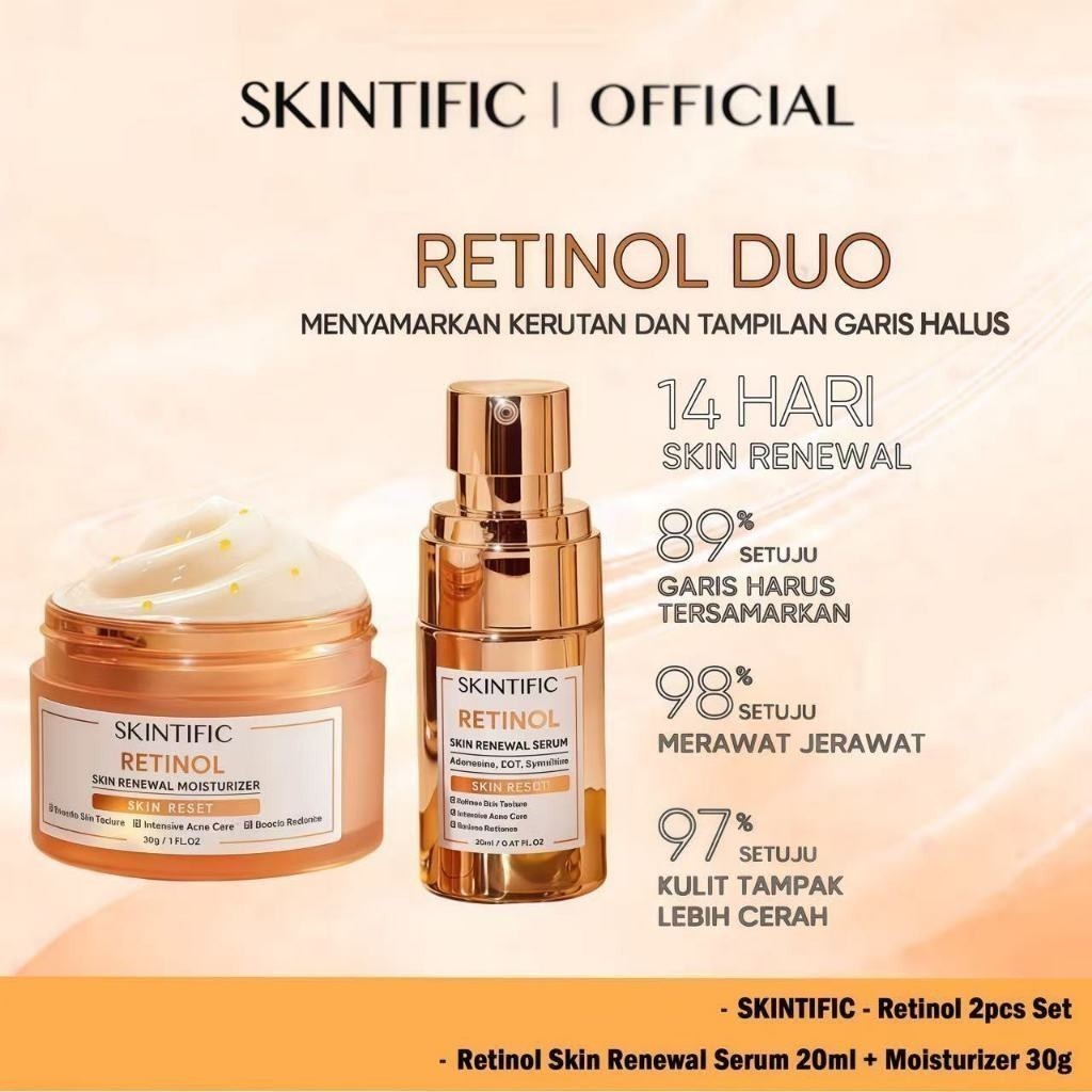 [Paket Hemat 2in1]SKINTIFIC Retinol Skin Renewal Serum 20ml + Moisturizer 30g - Anti Aging, Memudark