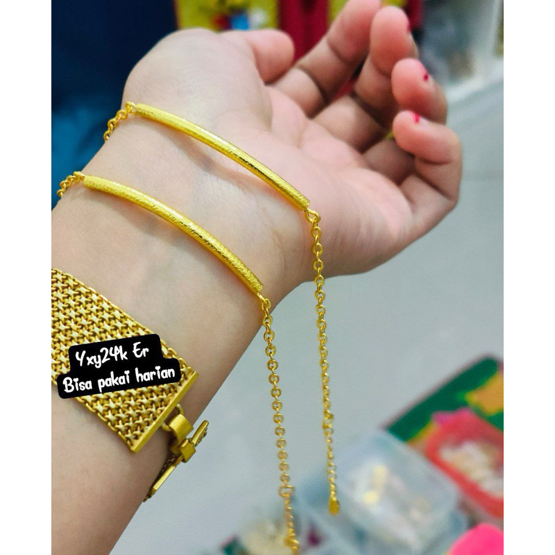 Gelang medanan kombinasi bambu, replika emas24karat