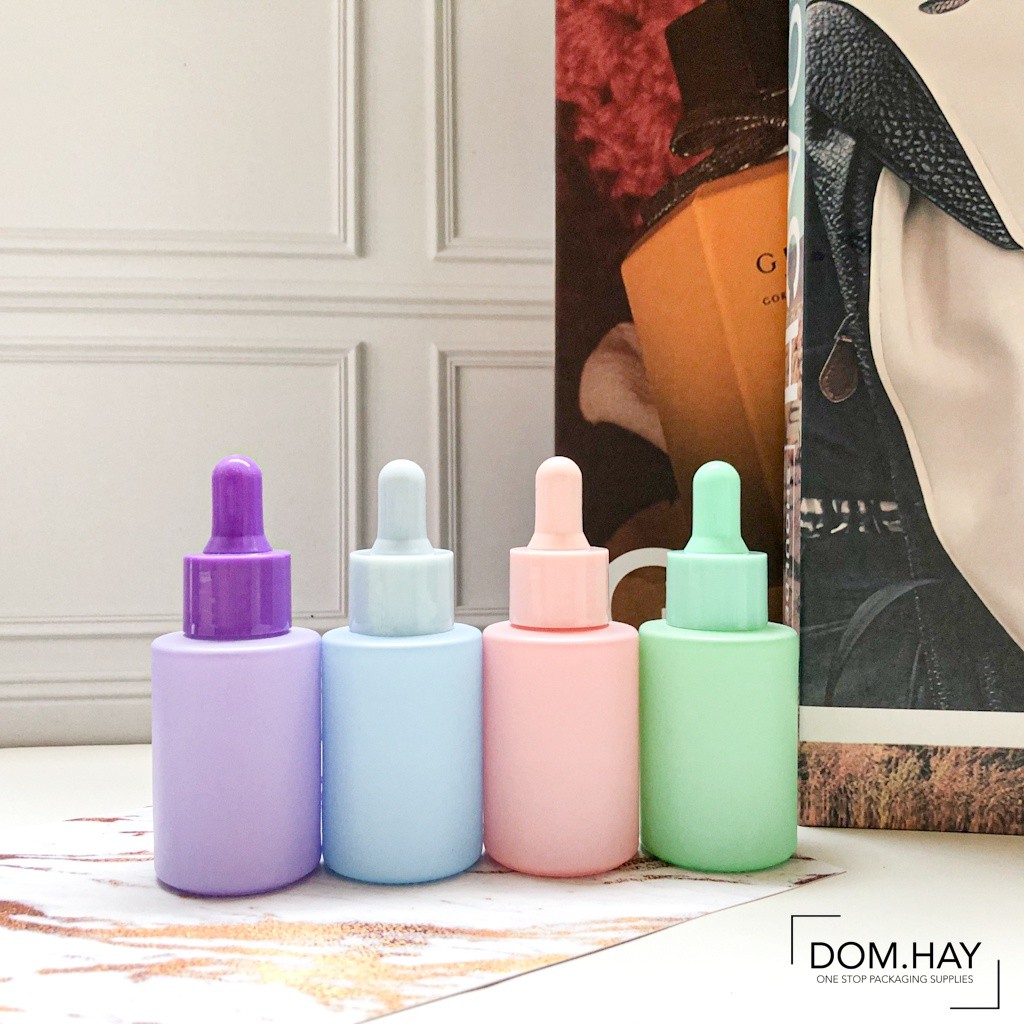 30ml Botol Pipet Kaca Pastel Bahu Datar Packaging Kosmetik Skin Care Face Serum Isi Ulang SKPIP