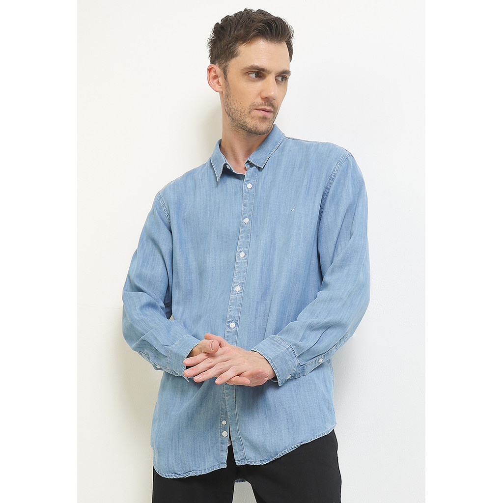 Ethan White Lengan Panjang Overshirt Comfort Denim Cole - Casual