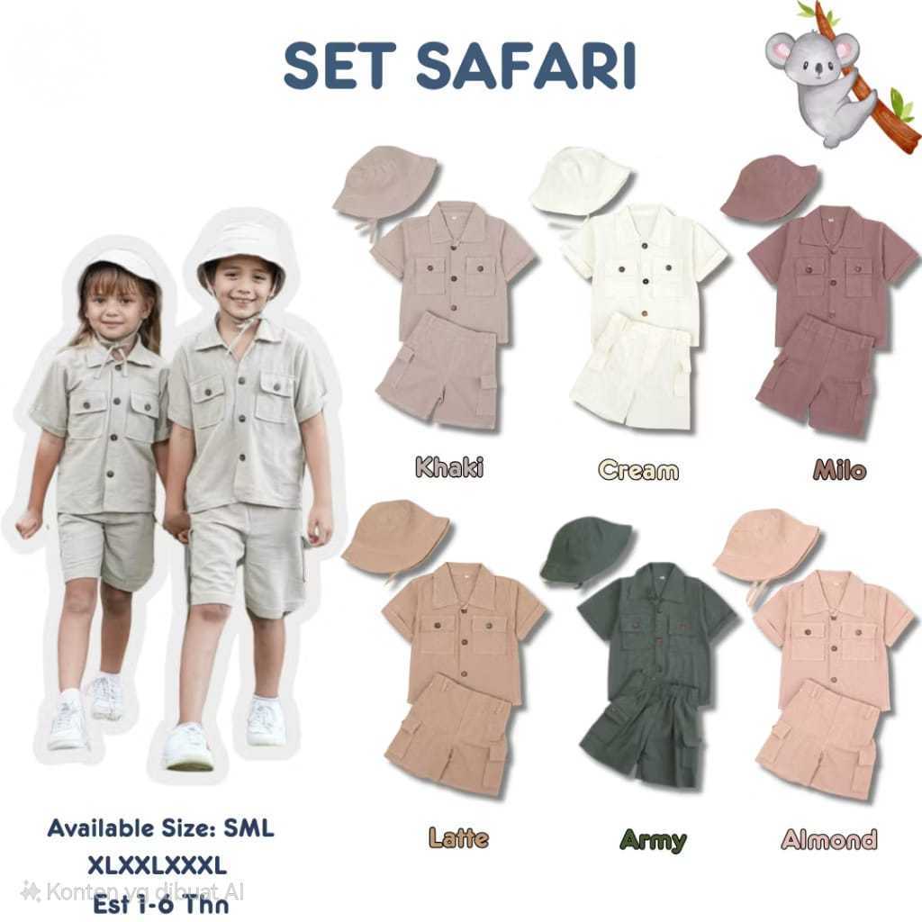 ZIZISHOP SET SAFARI - Setelan Anak Laki-Laki dan Perempuan 1-6Tahun Setelan Zoo Keeper