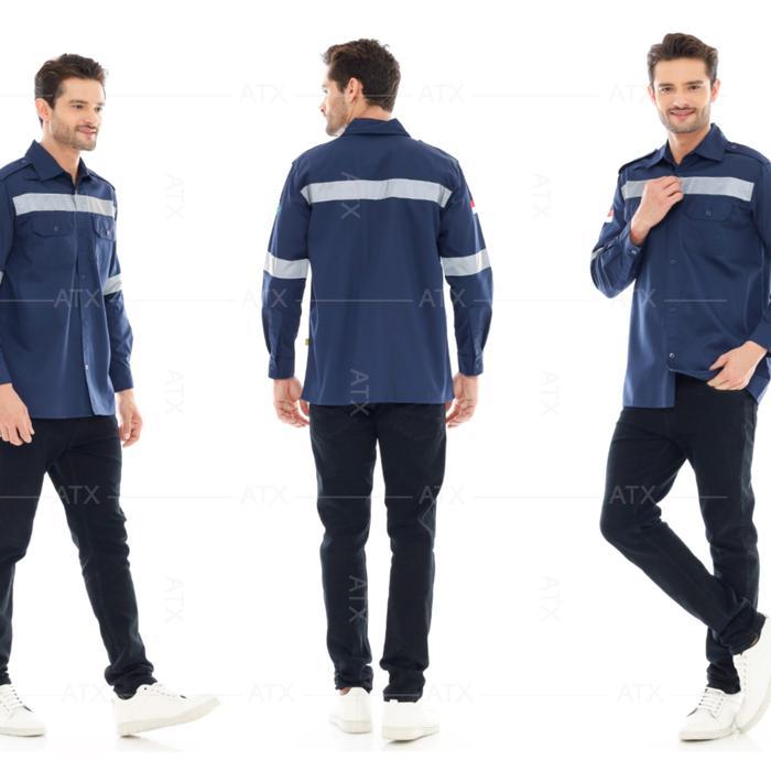 Wearpack Safety Baju Safety Baju Kerja ATX Bordir K3 dan Bendera Indonesia - Navy / Dongker, M