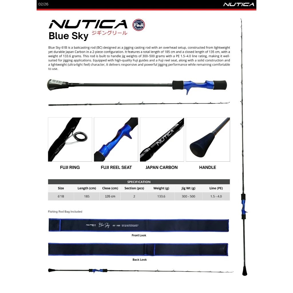 JORAN JIGGING NUTICA BLUE SKY 6.1 BC | ROD FUJI GUIDE CARBON PE 1.5-4 | OVERHEAD JIGGING ROD