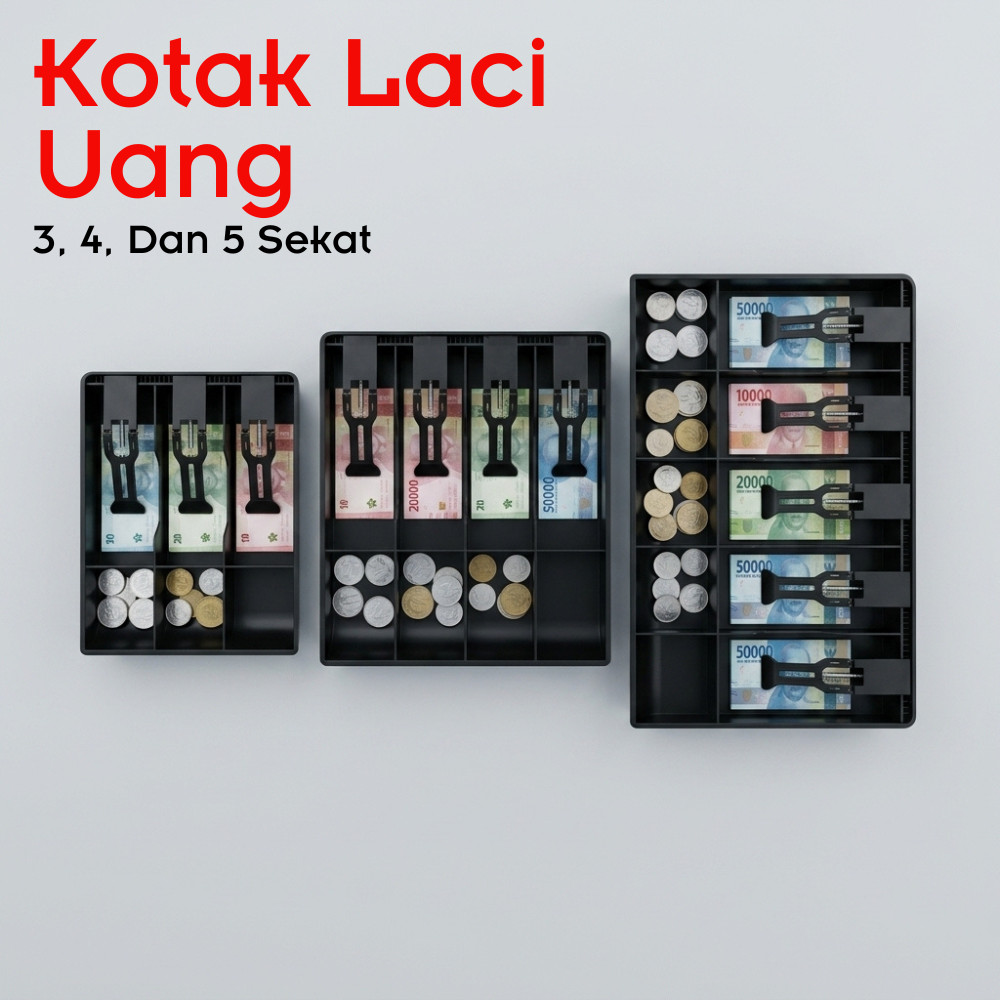 Kotak Laci Uang Kasir Laci Uang Tempat Uang Plastik ABS Coin Cash Register Drawer Tray 3 4 5 Sekat