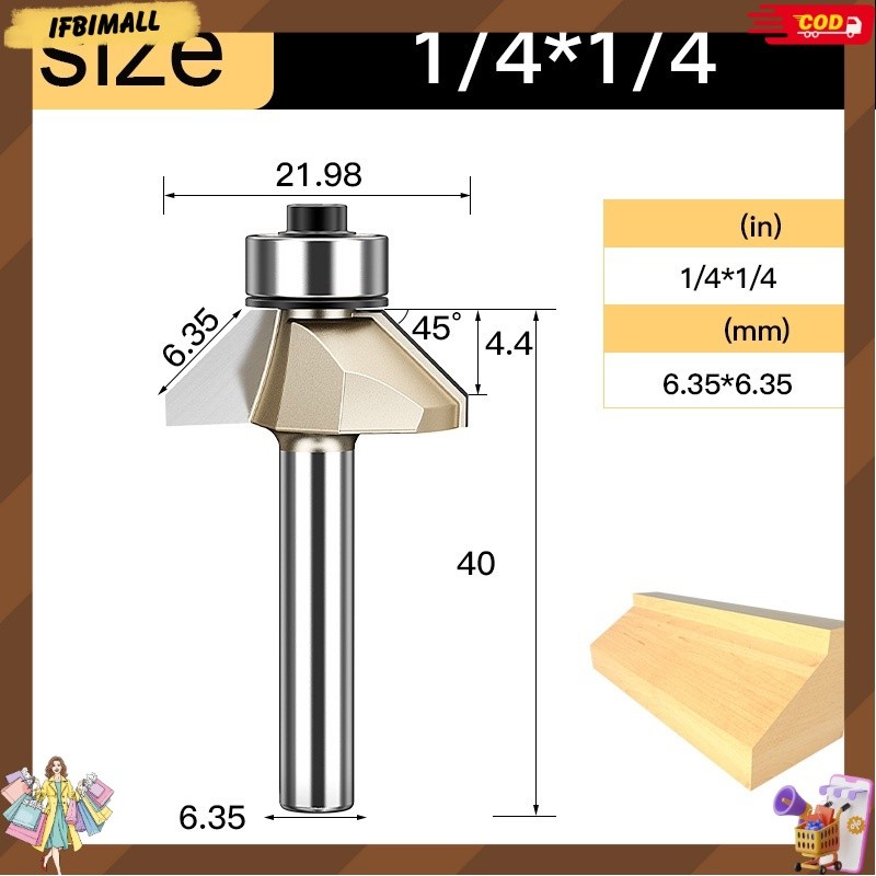 Mata router trimmer profil Flush Trim HPL Laminate 45 derajat IBM
