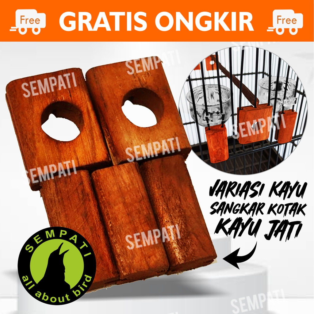 SEMPATI Variasi Sangkar Kotak Kenari Kacer Bahan Kayu Jati Vernish 1 Set isi 5 Aksesoris Sangkar Kan