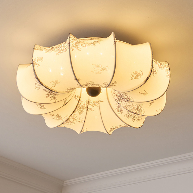 Lampu Gantung Plafon Kain Dekorasi Rumah Lampu Plafon Bulat LED untuk Kamar Tidur Desain Kreatif Mod