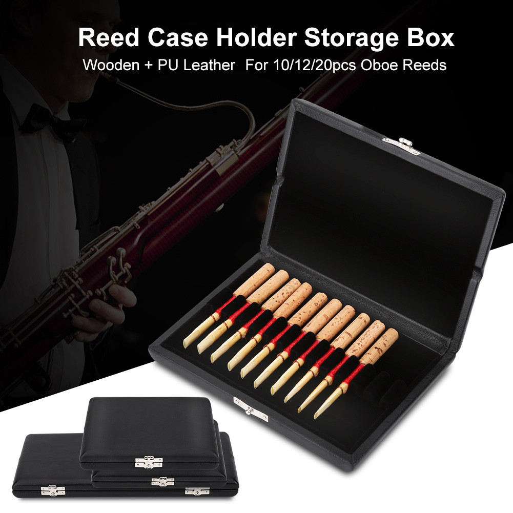 Oboe Accessory Box Oboe Reeds Case Wooden PU Leather Cover Reed Case Holder Storage Box for 1012 Obo