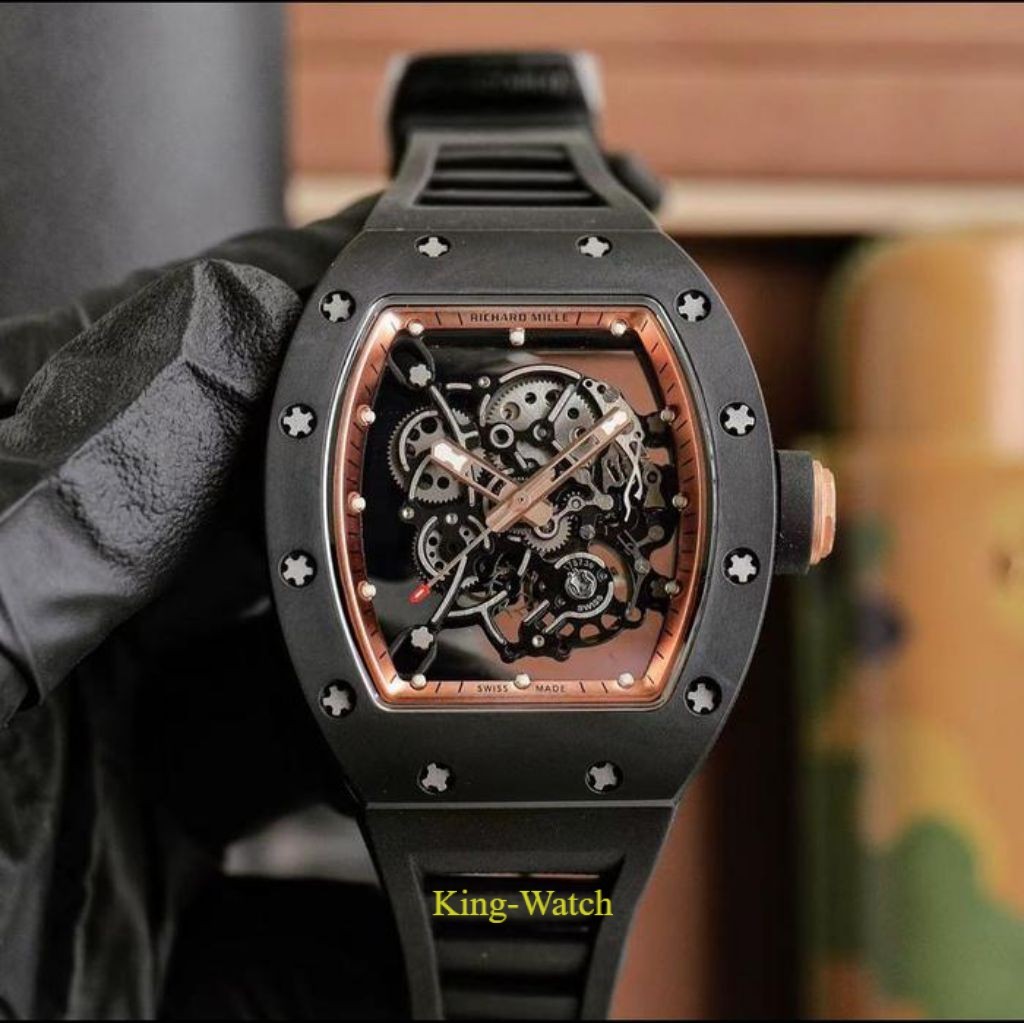 RM SPESIAL JAM TANGAN RM055 BUBB4 WATS0N BLACK ROSE SWISS MATIC