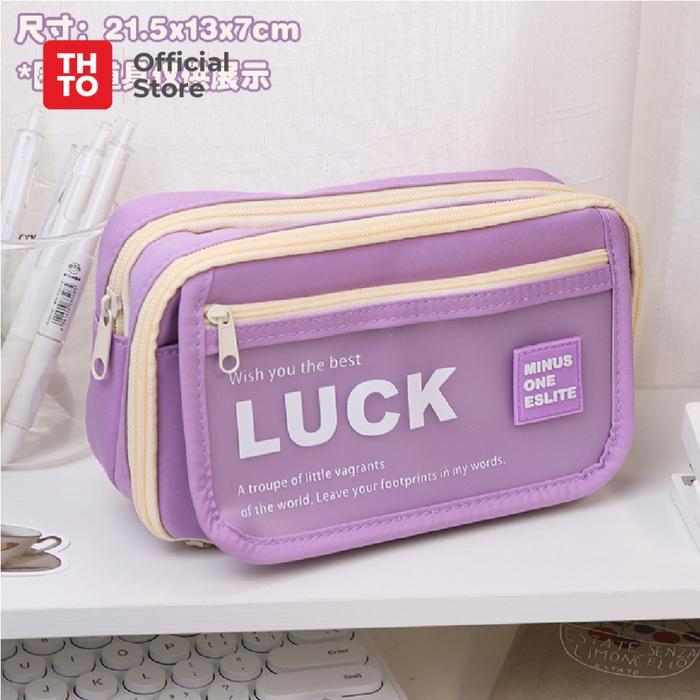 THTO Tas Tempat Pensil Case Pouch Anak Sekolah Frost Luck Transparan Kapasitas Besar A151 - Ungu