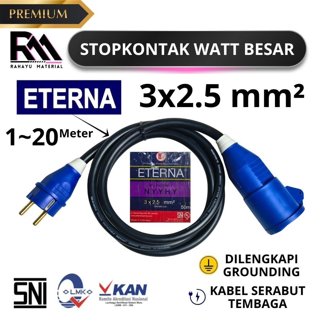 Extension Sambungan Stopkontak Cas EV Motor mobil Listrik kabel Eterna NYYHY 3x2.5 mm² outdoor IP 54