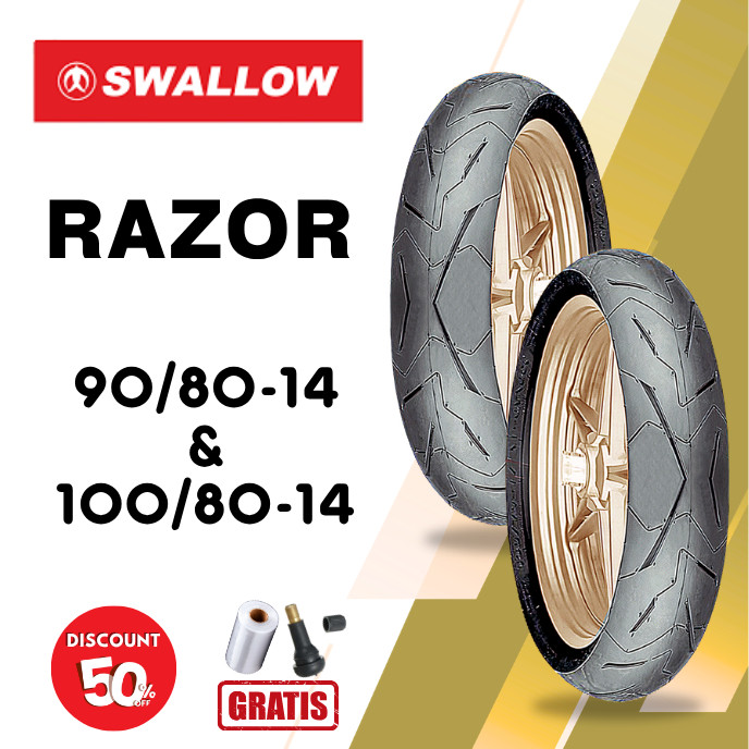 SEPASANG Ban Motor SWALLOW RAZOR 90/80 & 100/80 RING 14 Tubeless