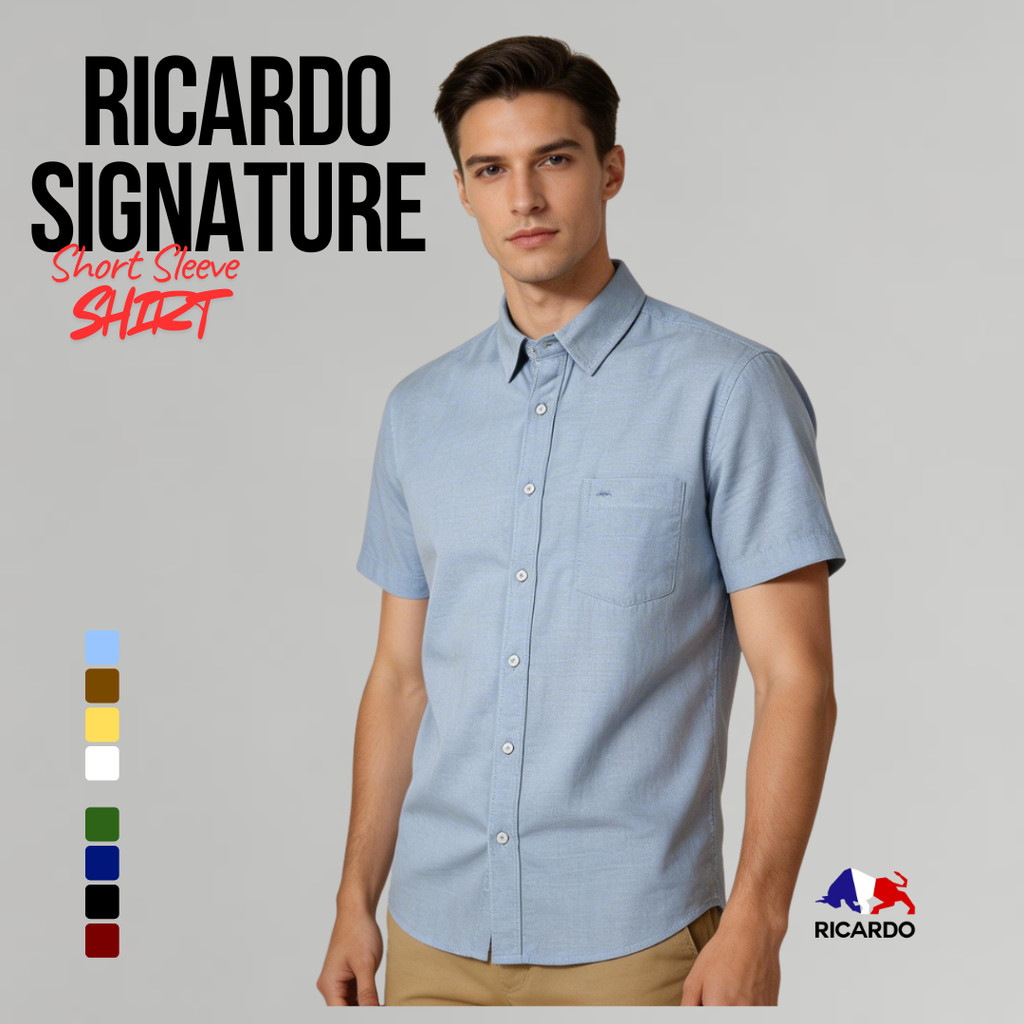 RICARDO BB Collection Kemeja Pria Polos Lengan Pendek