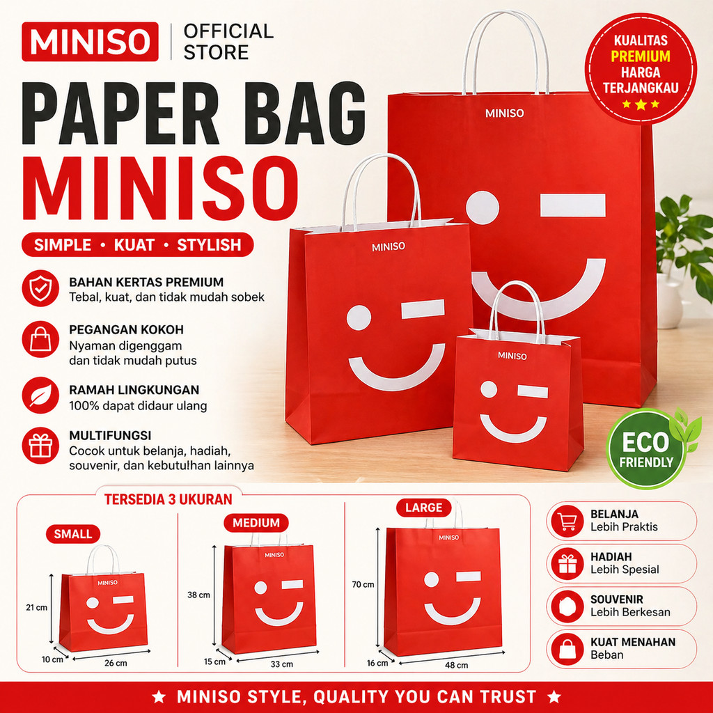 Official BALI MINISO Paper Bag Miniso Tas Belanja Miniso Original Kantong Belanja