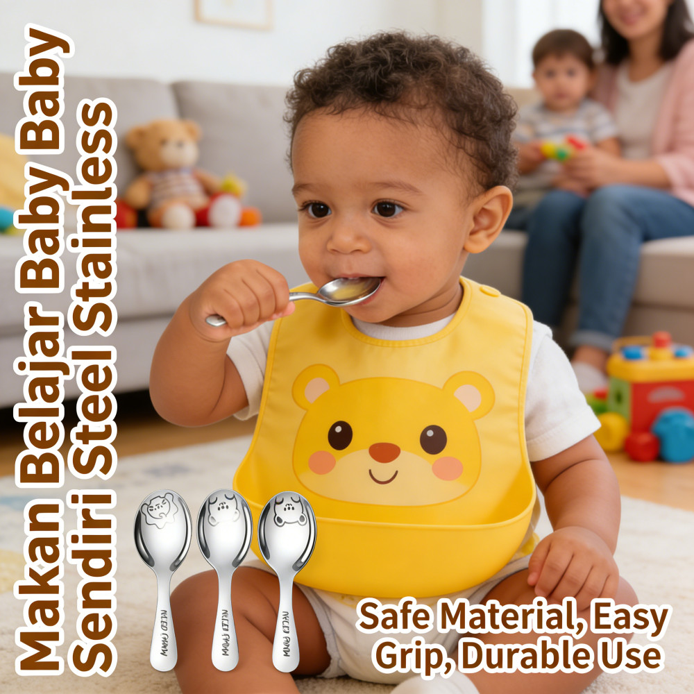 Bayi Belajar Makan Sendok Anak Sendok Belajar Sendok Baby Makan Steel Stainless