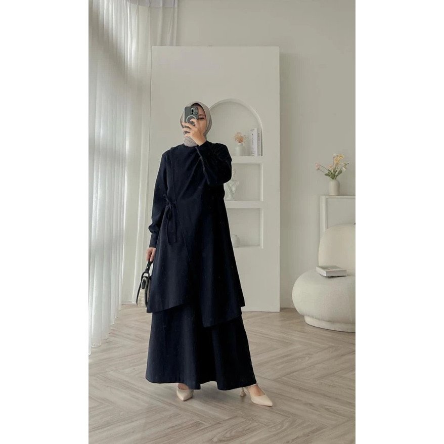 Samira Set Stelan Wanita Muslim Linen One set Atasan + Celana Set Wanita Remaja Ootd Kekinian