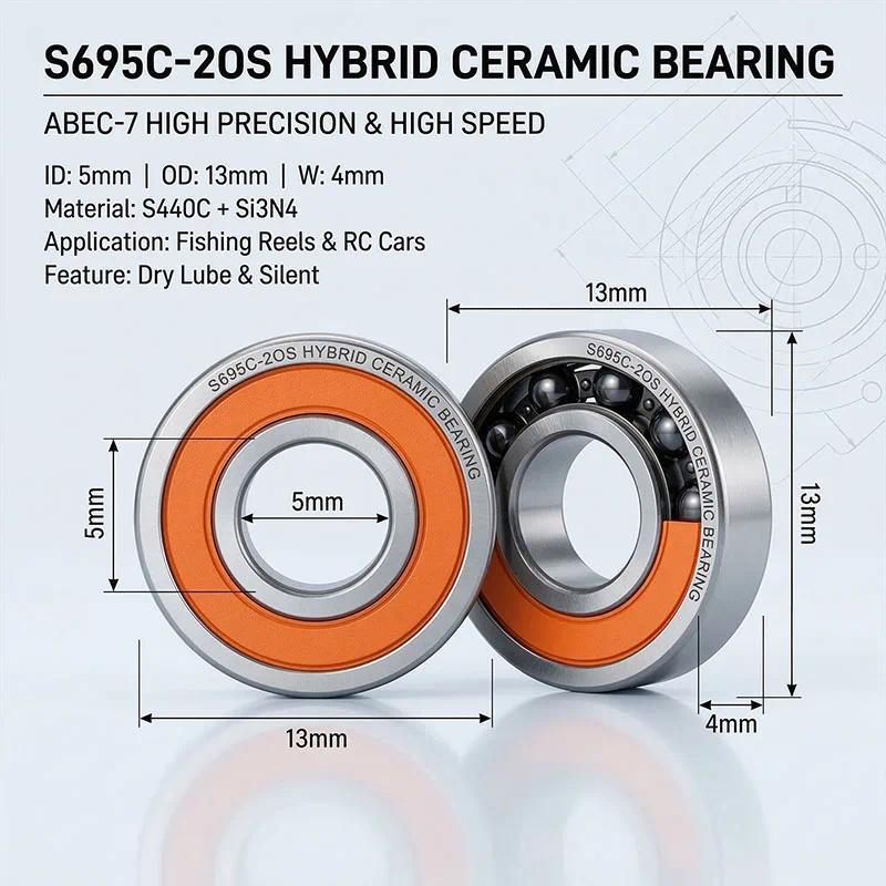 10pcs ABEC7 RC Car Ceramic Bearings 5x13x4 S695 2RS Hybrid Ceramic Ball Bearings 5*13*4 S695C 2OS R1