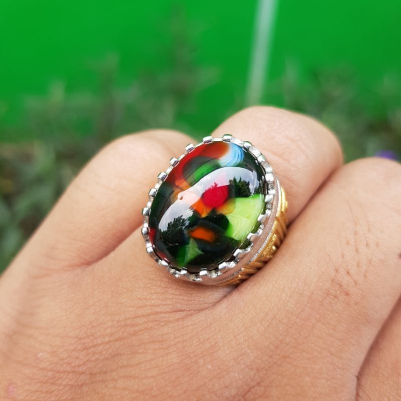 Cincin Batu Akik Edong Pancawarna ISTIMEWA
