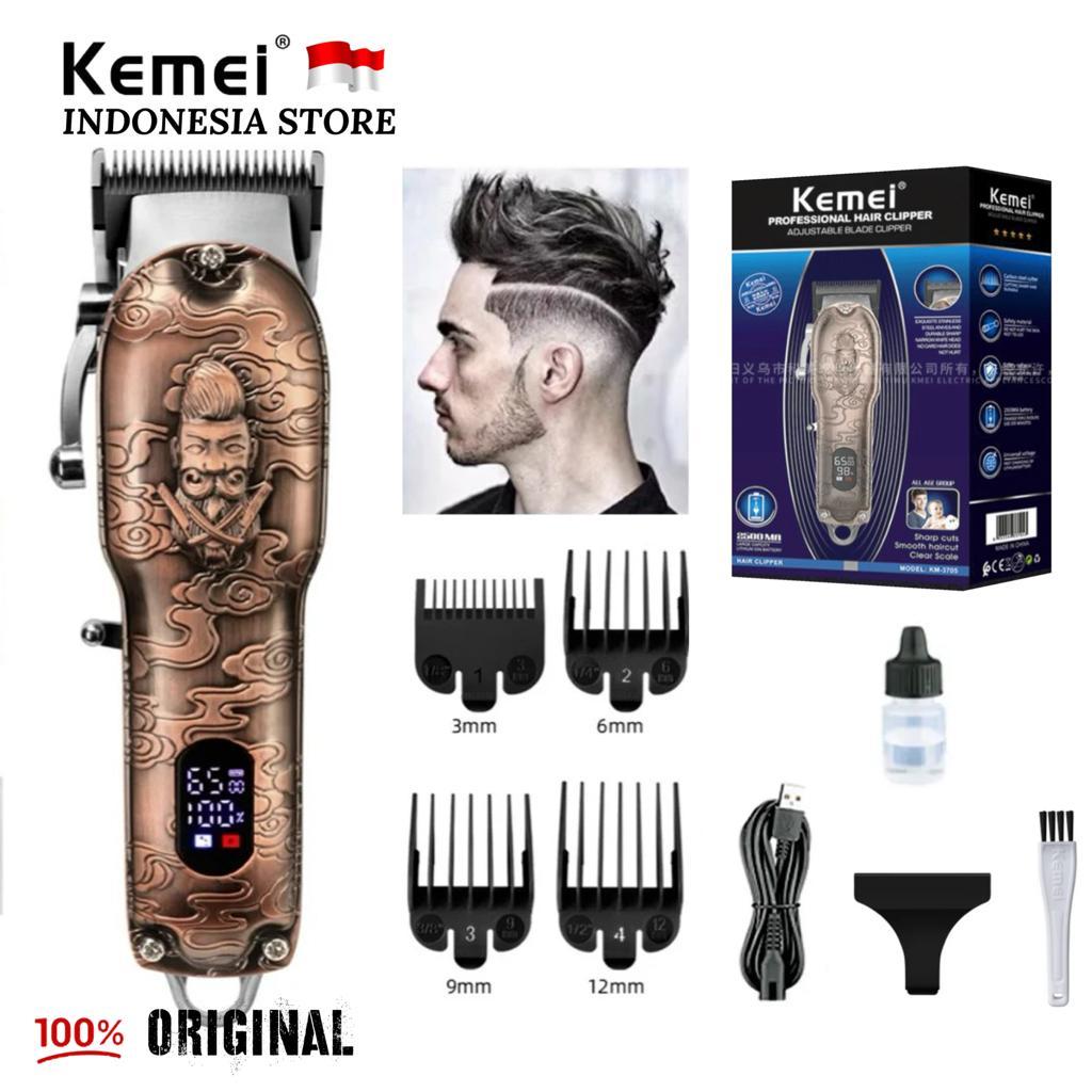 Kemei KM 3705 Alat Cukur Rambut Hair Clipper Electric Cordless RPM Digital Mesin Cukuran KM-3705