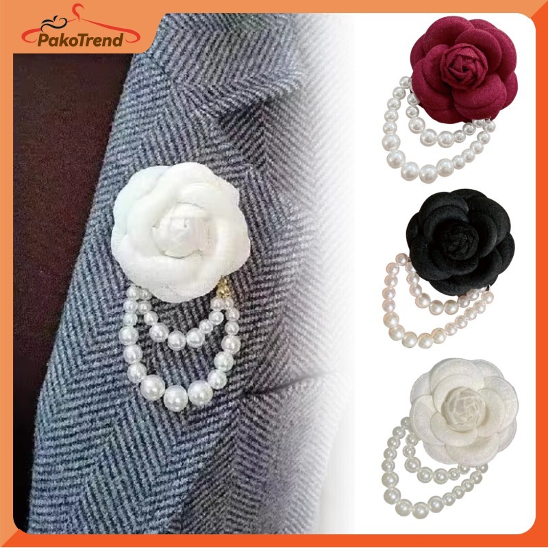 Bros Bunga Mawar Mutiara Elegan Gaya Chanel Retro Premium Aksen Hiasan Pakaian Wanita Modis