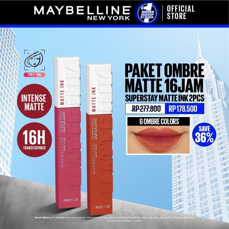 MAYBELLINE Paket Hemat Superstay Matte Ink 2 pcs Ombre Set Lipstick - Long Lasting Lipstick Matte Wa