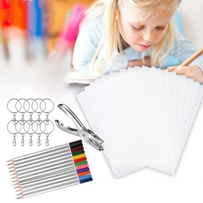 Paket DIY Shrinky Dink Plastic 33 Pcs Heat Shrink Sheet Kit Kertas Plastik Susut Gantungan Kunci