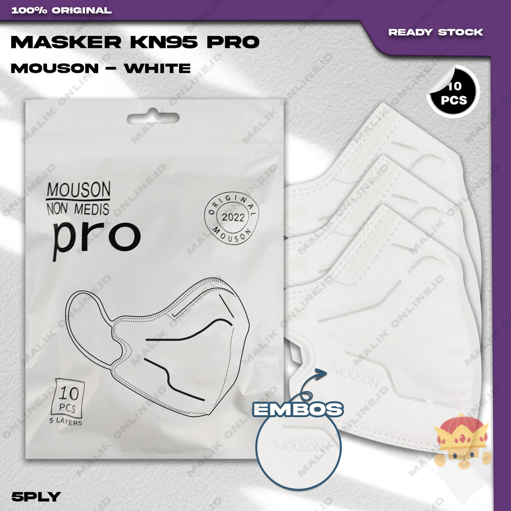 Masker KN95 PRO MOUSON 5Ply Isi 10Pcs Warna White Putih Hybrid KN 95 5 Ply Earloop Surgical Mask
