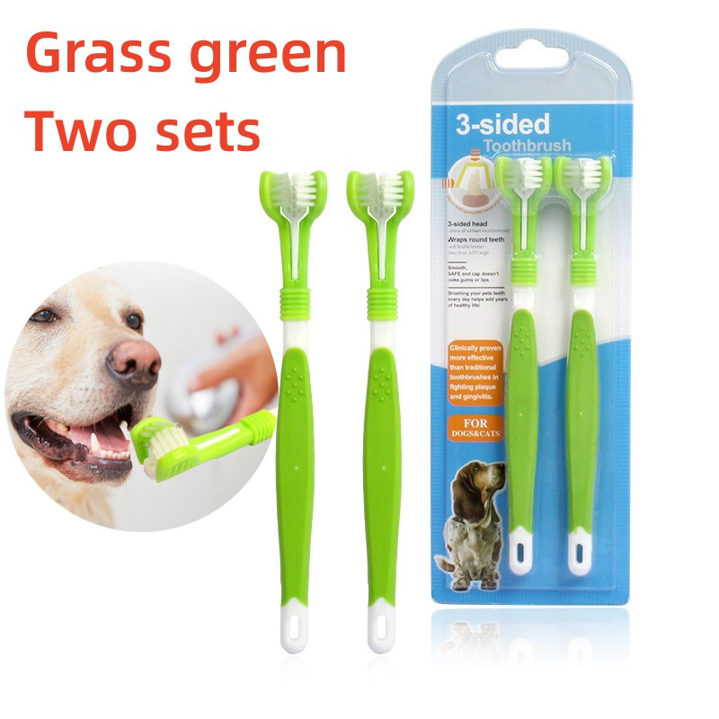 Pet Toothbrush Kit Dental Care Three Heads Dog Toothbrush Finger Toothbrush Teeth Care Dog Cat Clean
