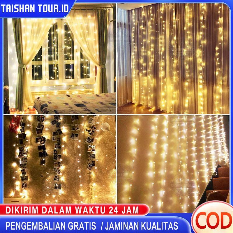 Taishantour.id Lampu Tirai LED String Fairy Light Lampu Hias Gantung Bintang & Air Terjun 3×3meter L
