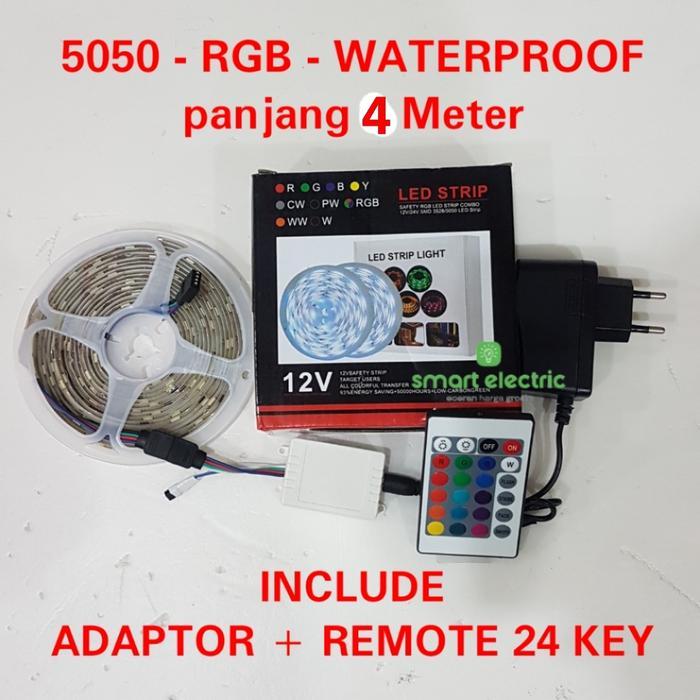 Paket LED STRIP RGB 5050 Lampu Hias Selang Warna Warni Waterproof - 4 Meter