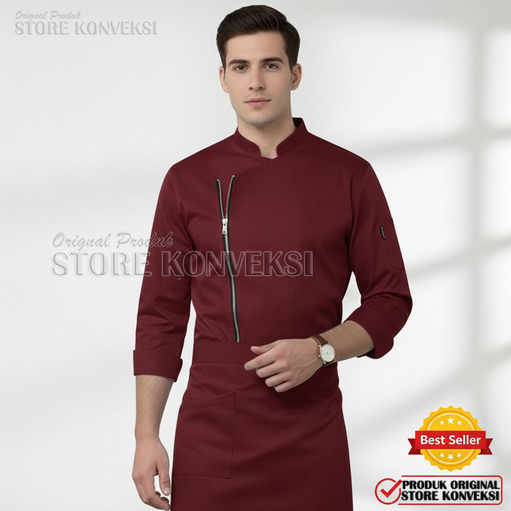 Original Store Konveksi Seragam Kerja Jacket Chef Baju Koki Zipper Unisex Baju Koki Chef Kualitas Pr