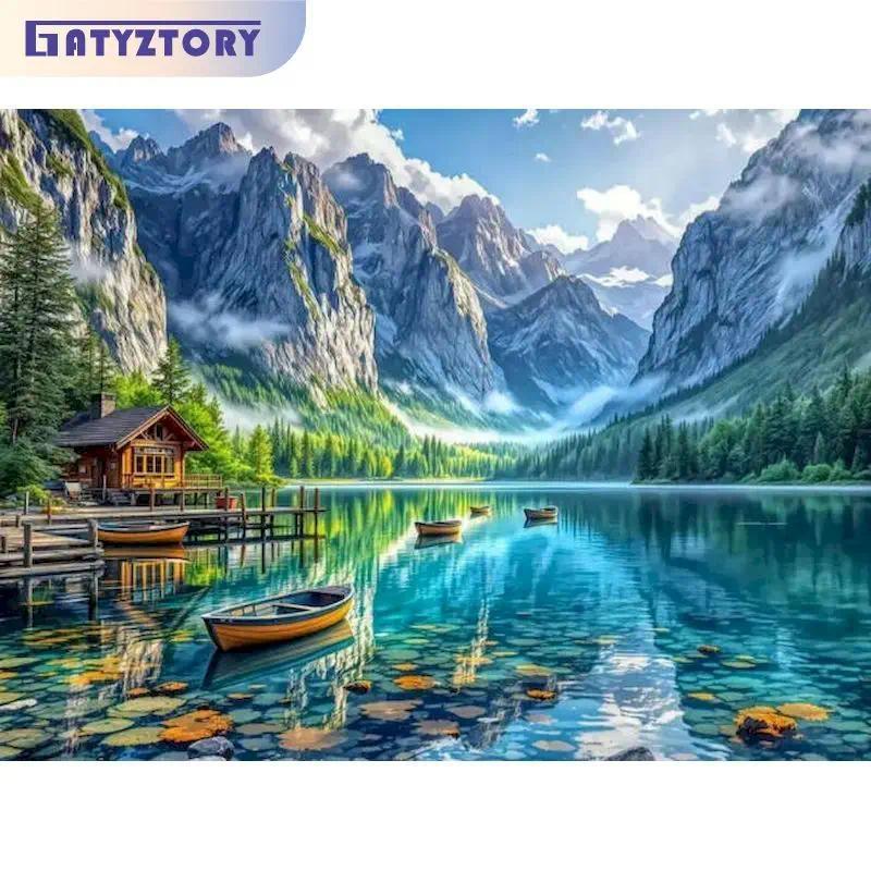 40x50cm Rivers Painting By Numbers Unframe Drawing Kit Landscape Easy Paint Original gifts Drawing B